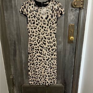 Alice + Olivia Cream Brown Sheath Midi Dress Night Out